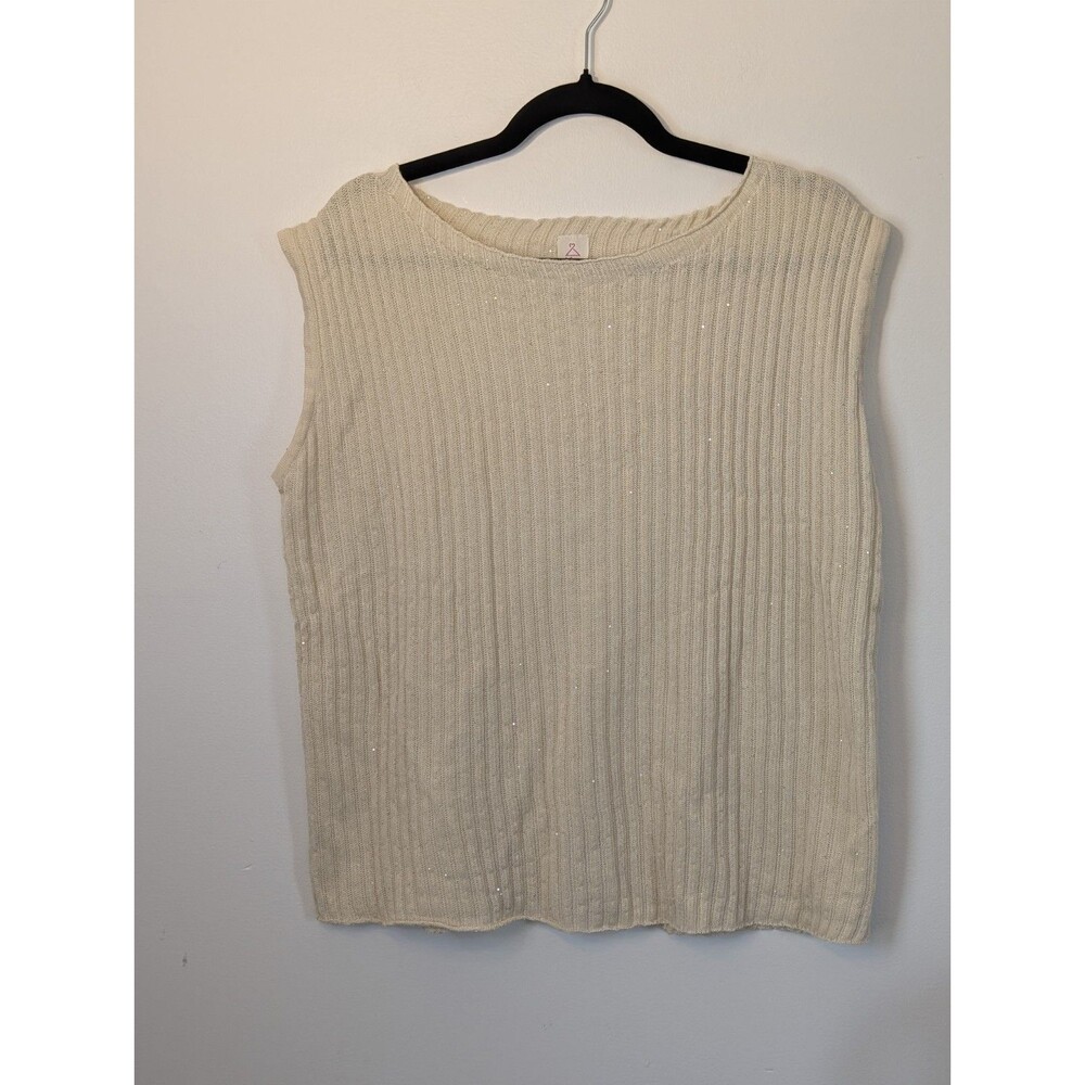 Like Love Off-White Ribbed Knit Sleeveless Oversized Sweater Vest Size L